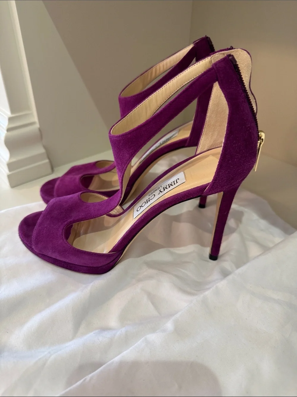 Jimmy Choo Magenta Suede High Heel Open-Toe Sandals - Picture 3 of 4
